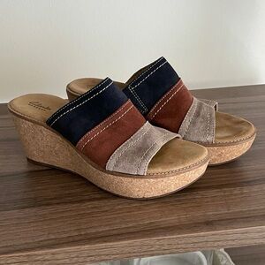 Clarks Artisan Women's Suede Tri-color Wedge Shoes 9 1/2 70s Boho